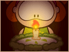 Wamba frente a su pastel recuerda su primera luz.