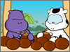 Wippo ayuda a Cowco a bajar cocos de una palmera